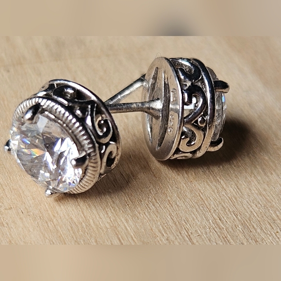 Vintage Style Solid 925 Sterling Silver Stud Earrings - Picture 1 of 12